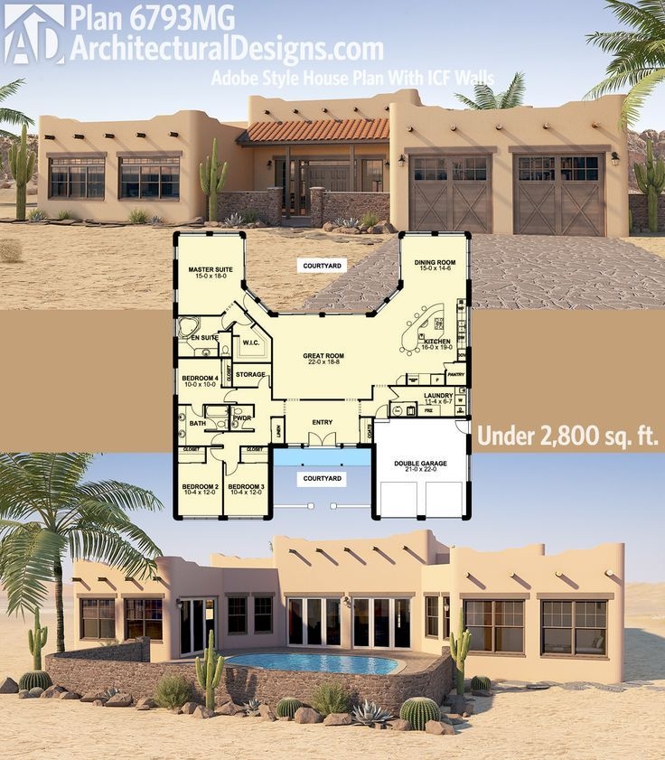 Plan 6793MG Adobe Style House Plan With ICF Walls Adobe House House 
