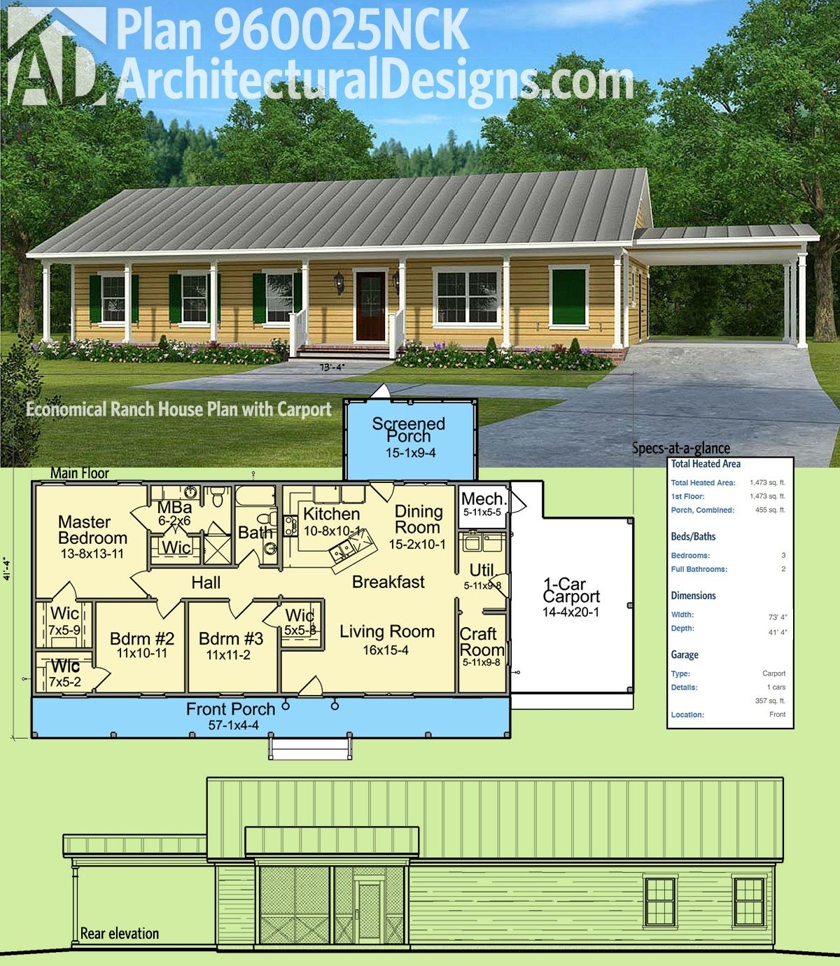 Plan 960025NCK Economical Ranch House Plan With Carport Simple House
