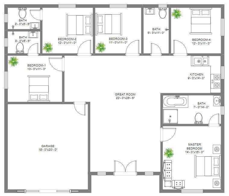 Planos De Planta De 5 Habitaciones Con Im genes Y Dimensiones
