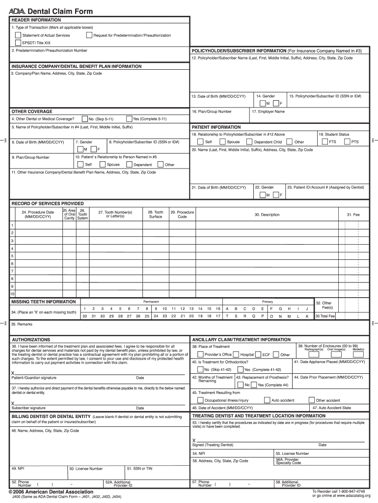 Printable Ada Dental Claim Form Printable Ada Dental Claim Form