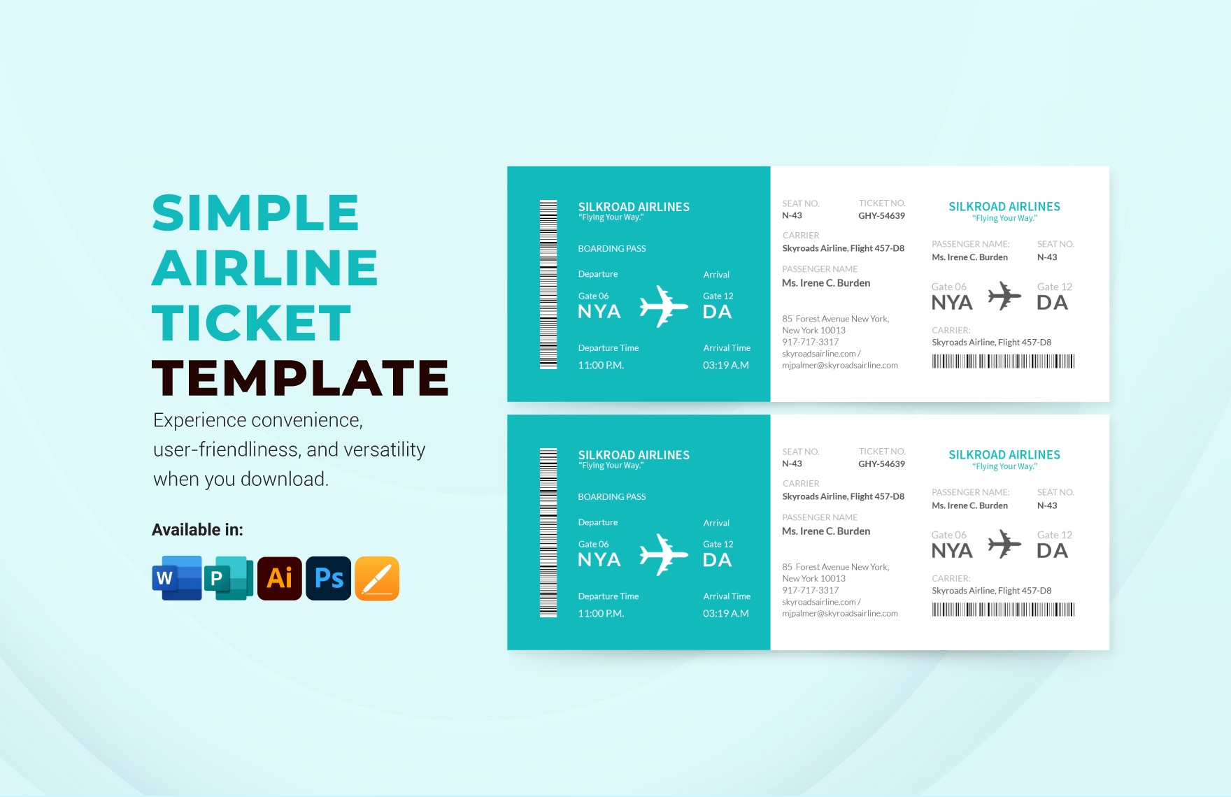 Printable Airline Ticket Template In Word PDF Google Docs Download 