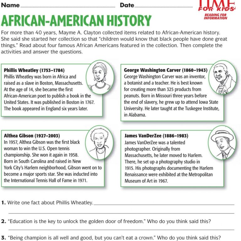 Printable Black History Month Worksheets Printable Worksheets