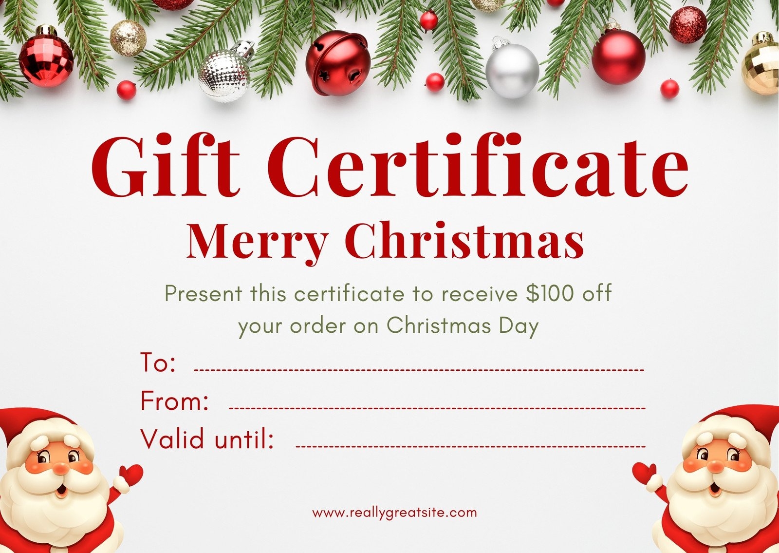 Printable Christmas Gift Certificate Template Printable Free Templates