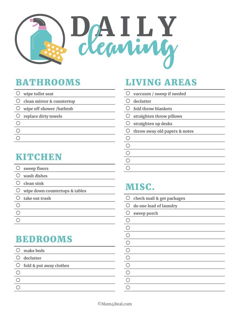  Printable Cleaning Checklists Daily Weekly Monthly Tasks 