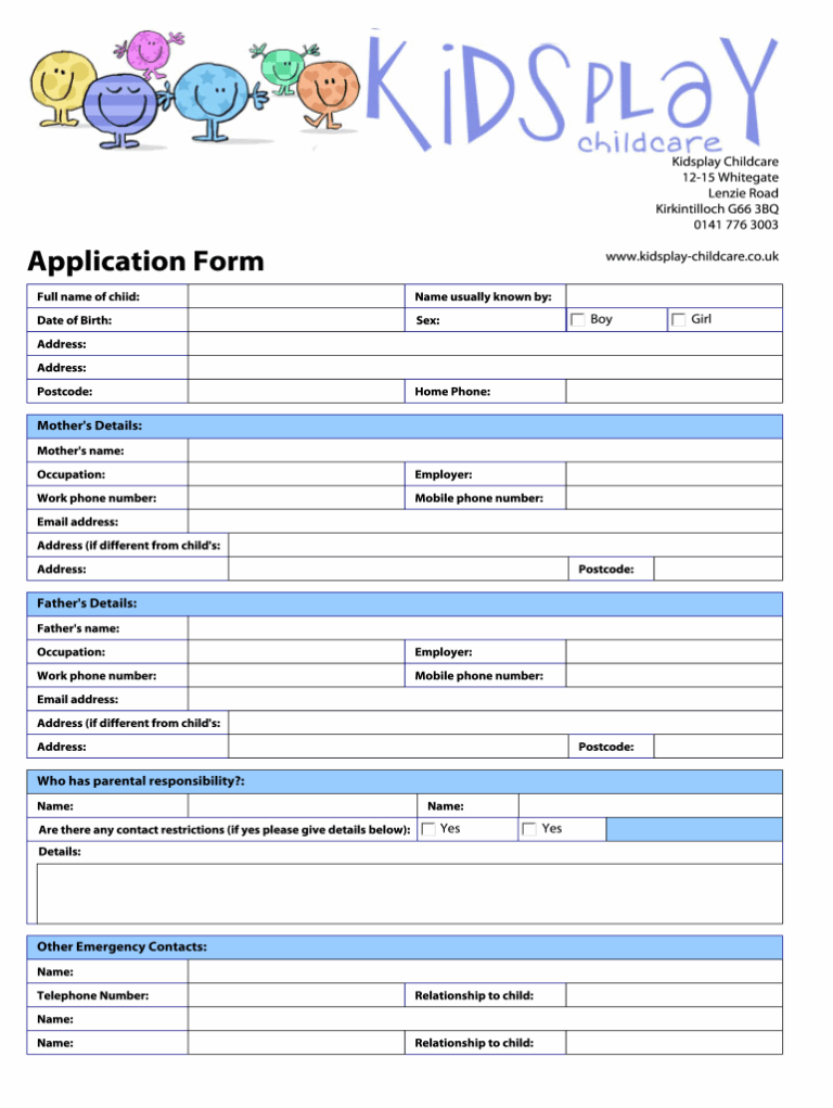 Printable Daycare Form For Texas Printable Forms Free Online