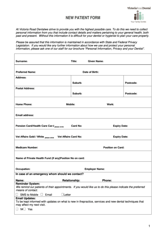 Printable Dental Registration Forms Printable Forms Free Online