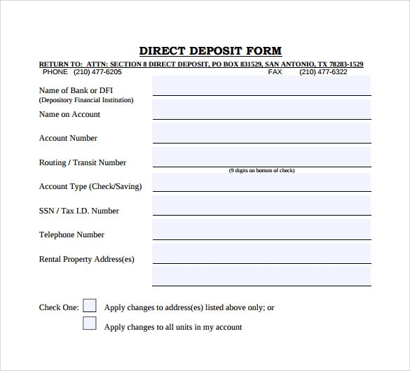 Printable Direct Deposit Form Template Printable Forms Free Online