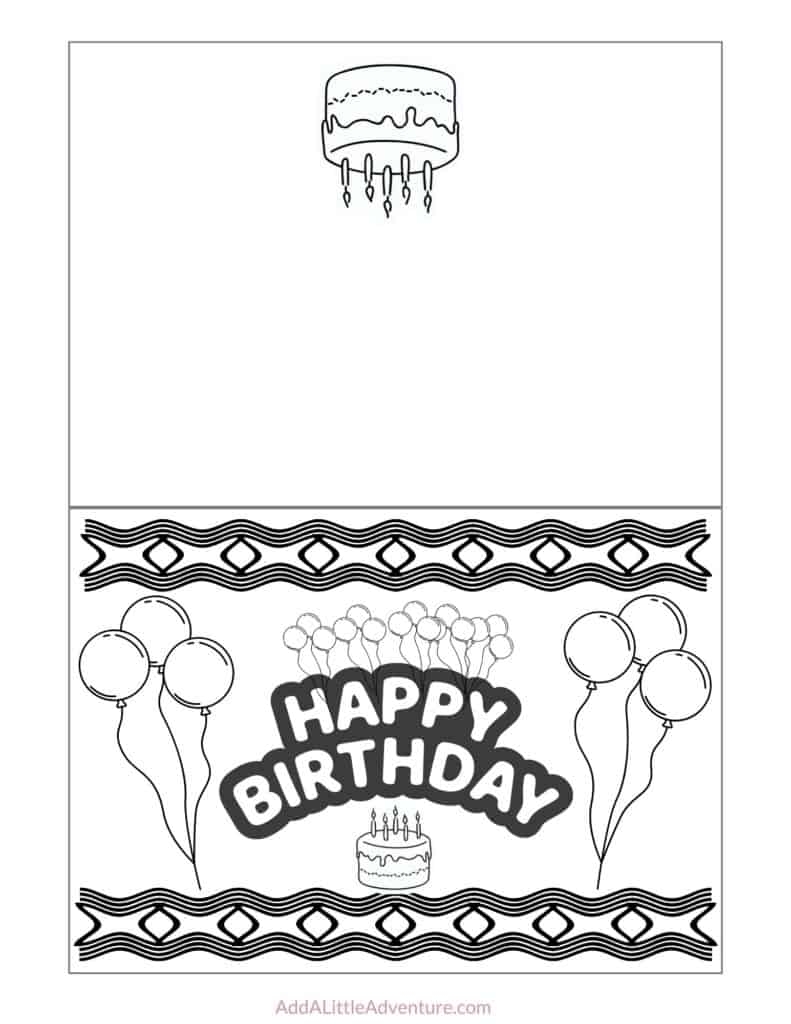 Printable Foldable Happy Birthday Coloring Card Coloring Pages