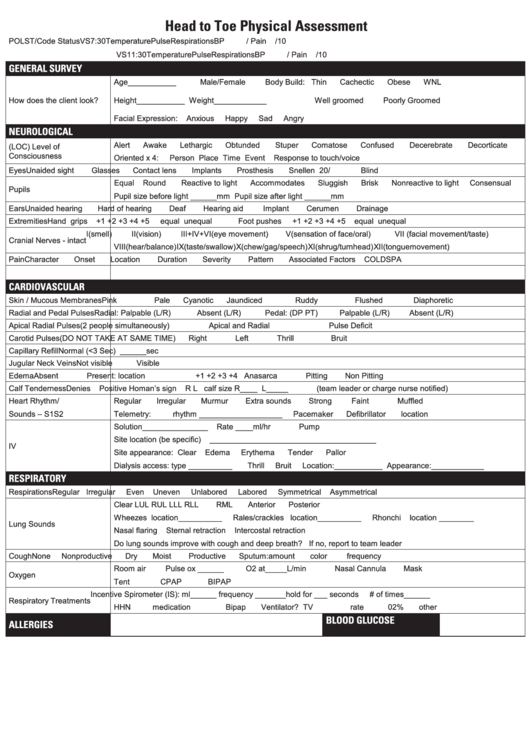 Printable Head To Toe Assessment Form Printable Forms Free Online