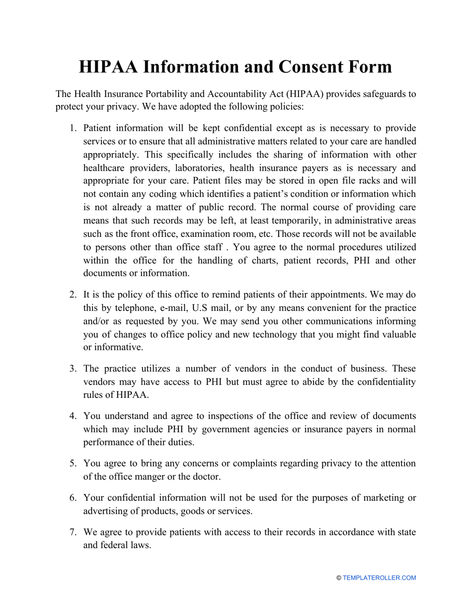 Printable Hipaa Consent Form Printable Forms Free Online