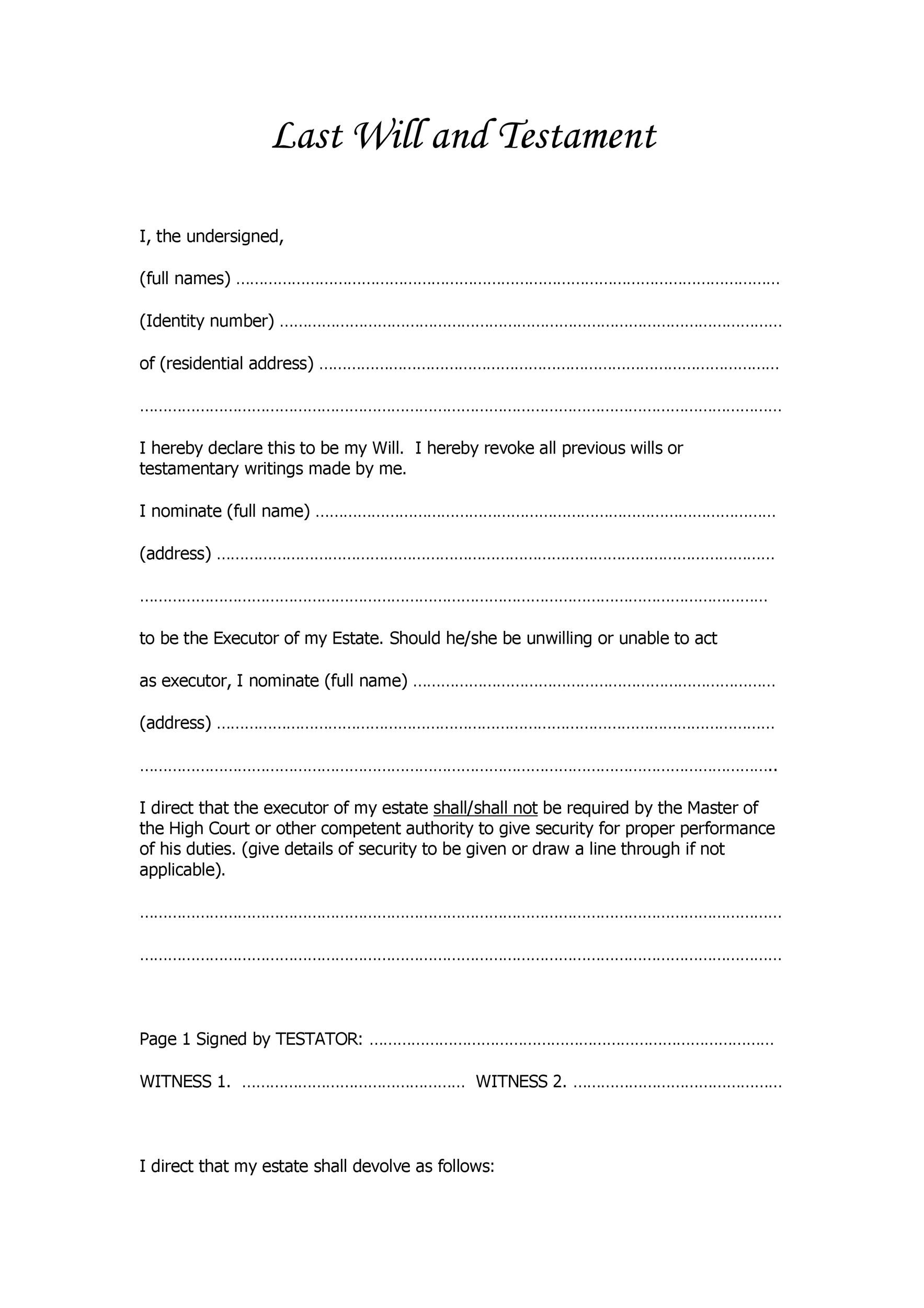Printable Last Will And Testament Forms Printable Forms Free Online