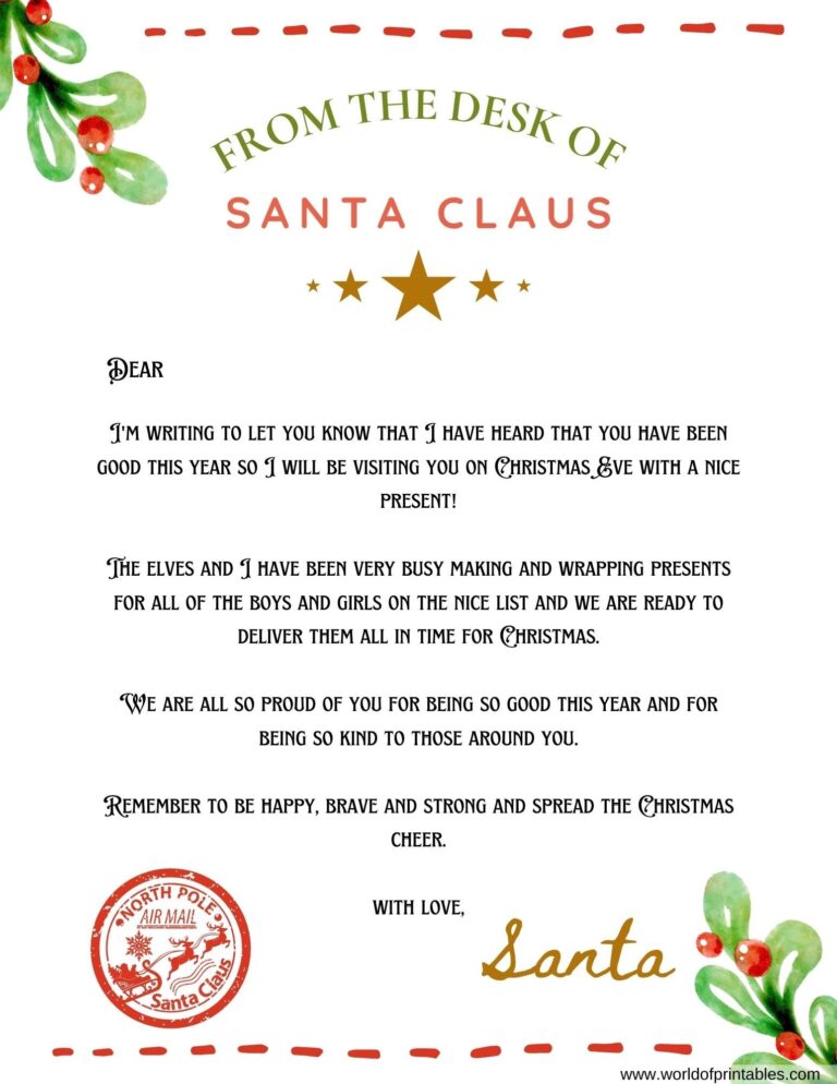 Printable Letters From Santa Free To Kids