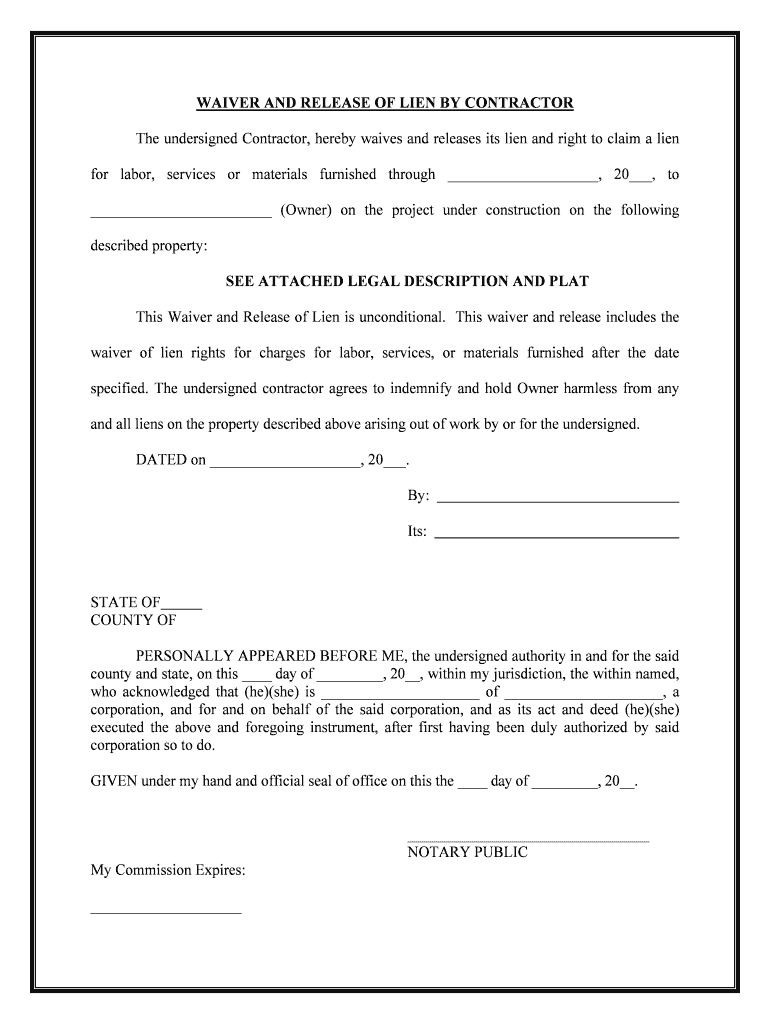 Printable Lien Waiver Form Fill Out Sign Online DocHub