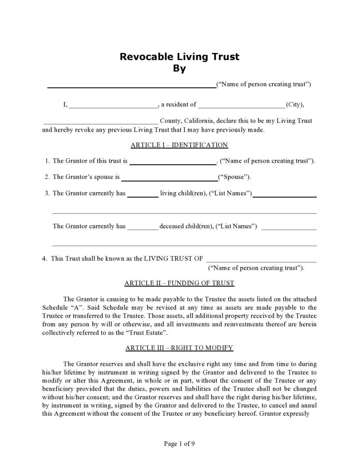 Printable Living Trust Forms Printable Living Trust Forms