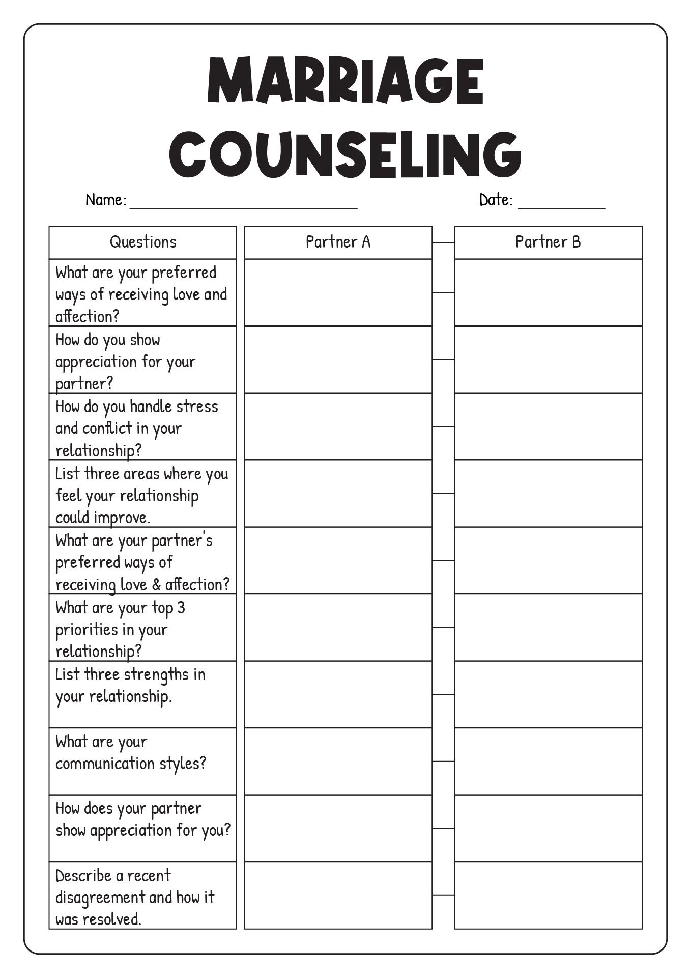 Printable Marriage Counseling Worksheets Couples Therapy Worksheets