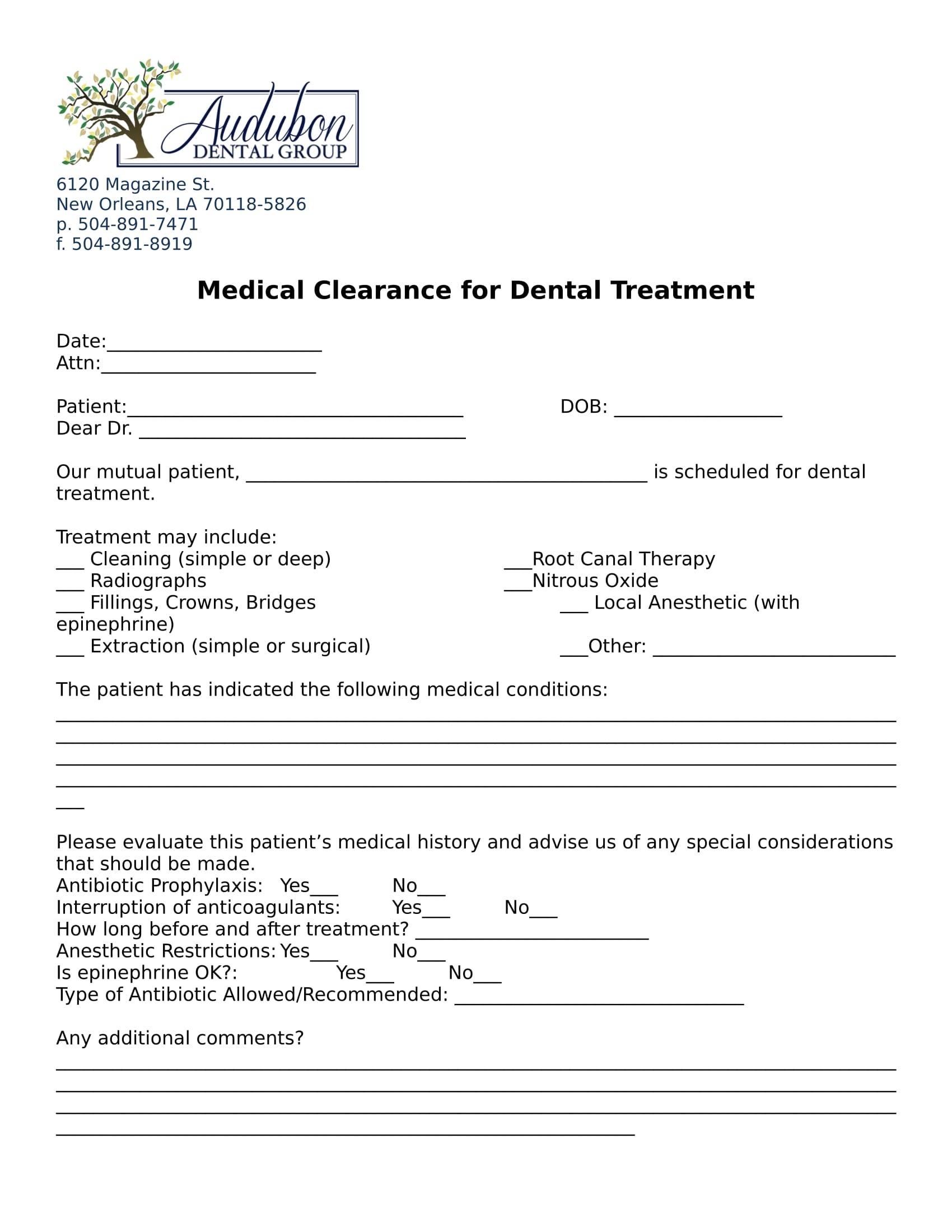 Printable Medical Clearance Form For Dental Treatment Printable Medical Clearance Form For Dental Treatment