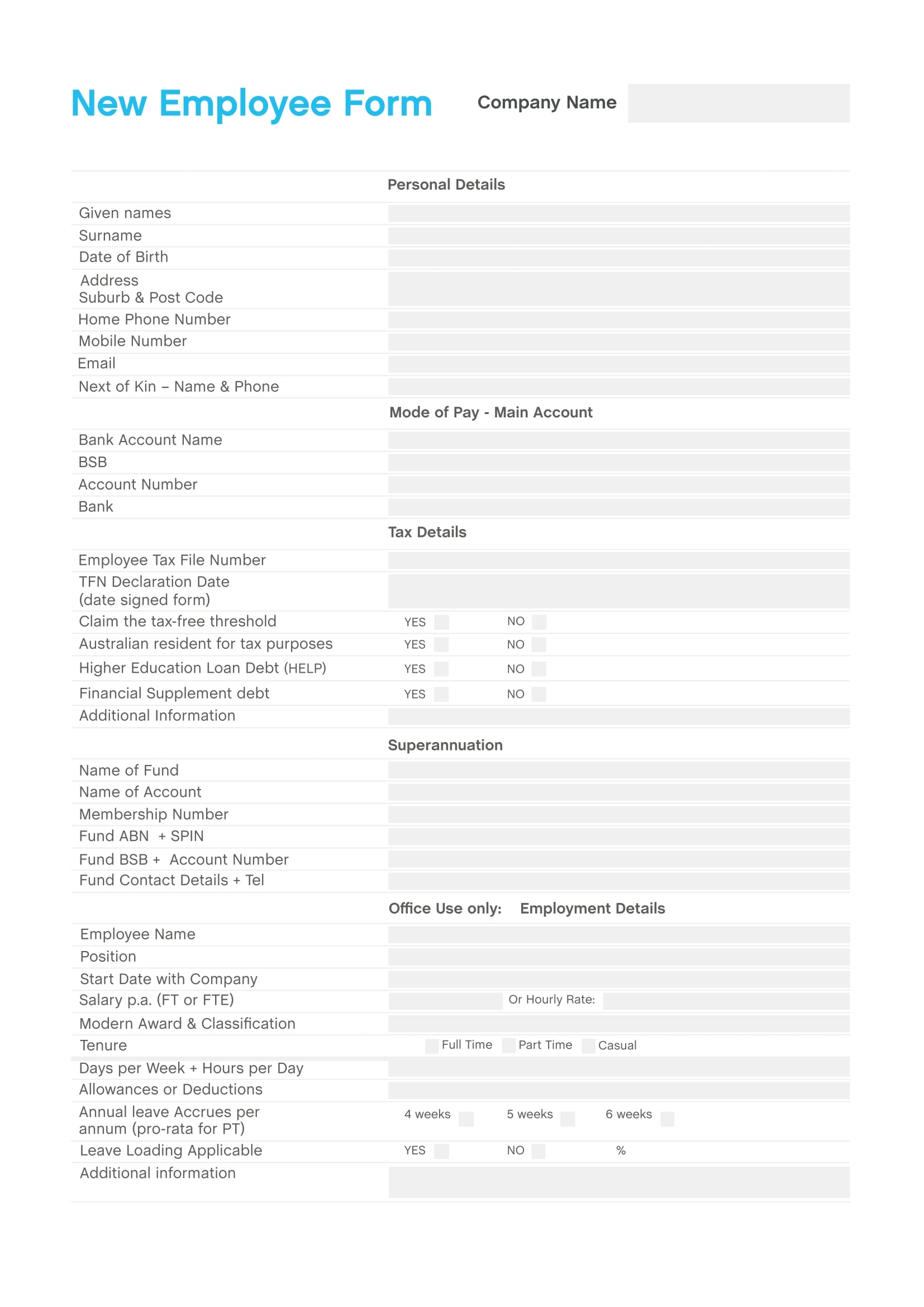 Printable New Employee Forms