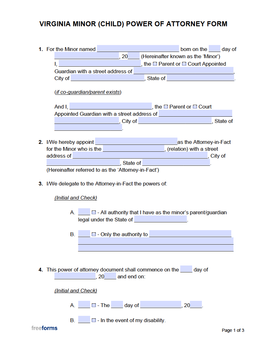 Printable Power Of Attorney Form Virginia