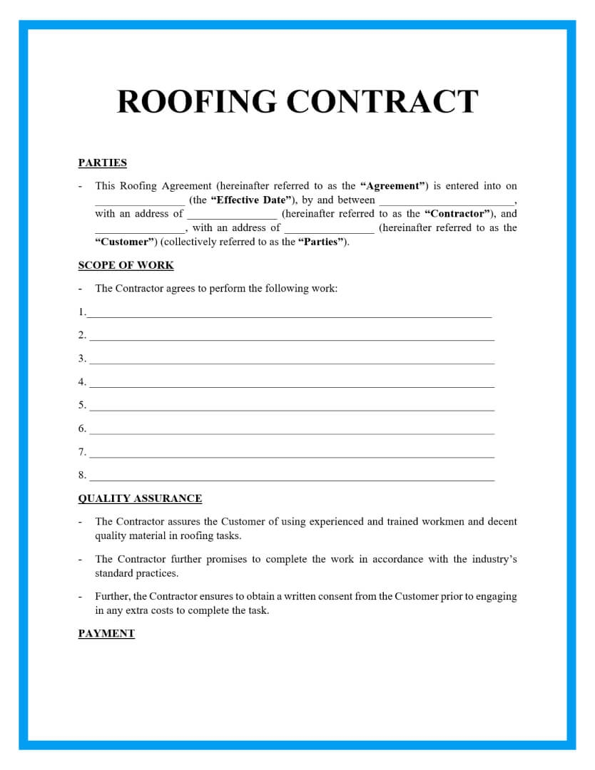 Printable Residential Roofing Contract Printable Templates