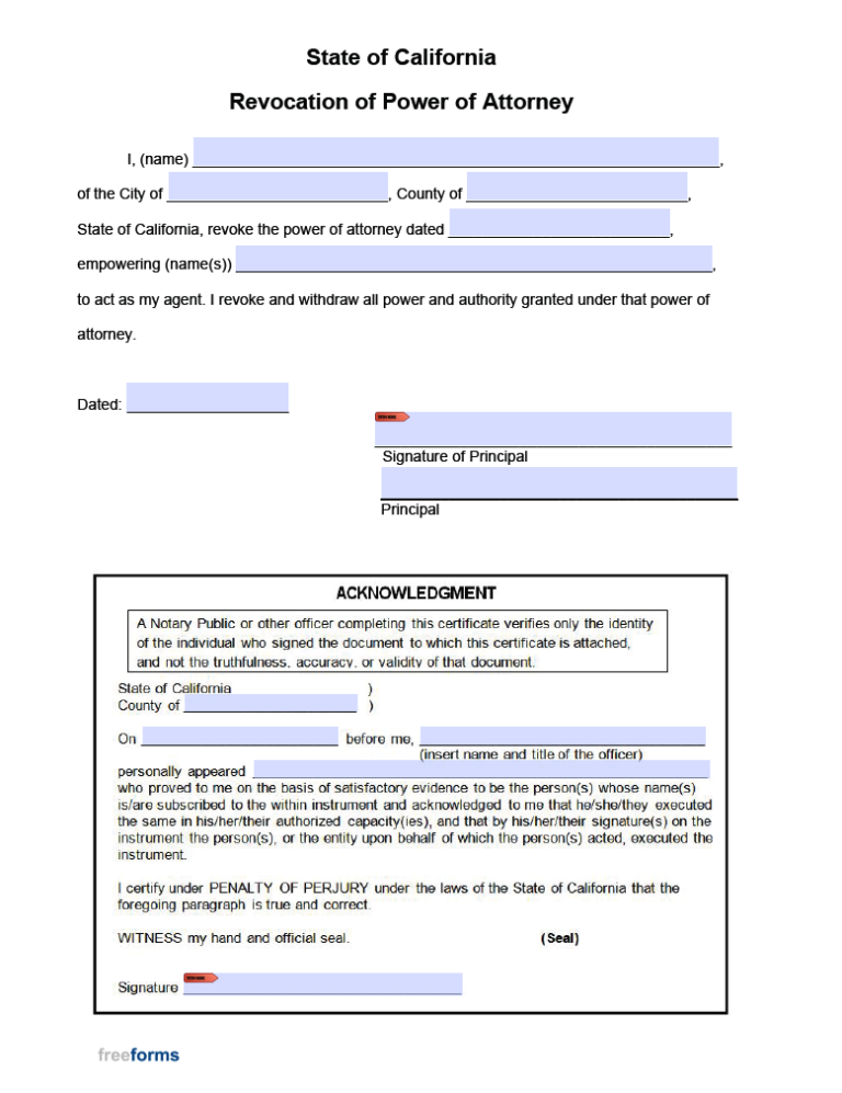 Printable Revocation Of Power Of Attorney Template