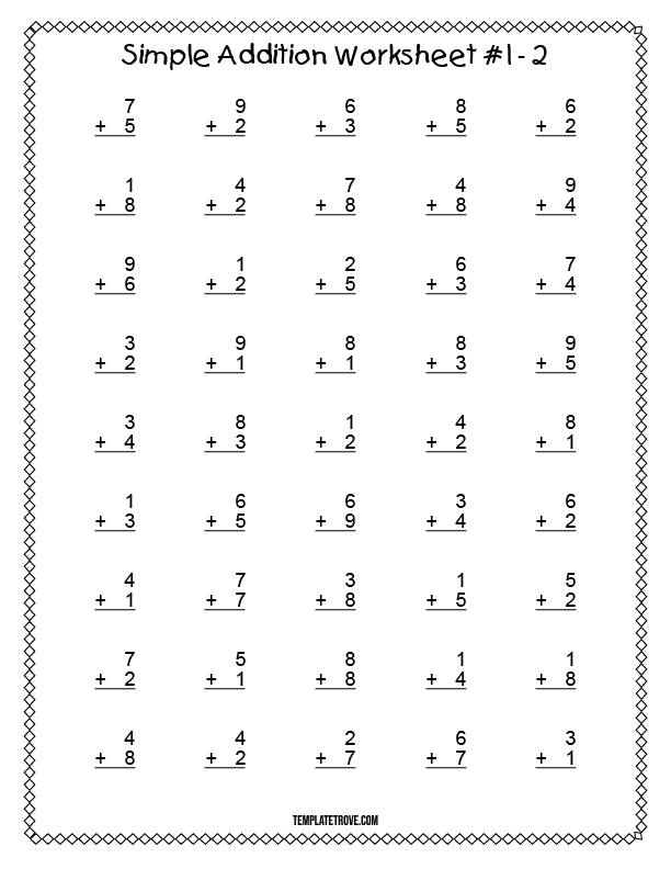 Printable Simple Addition Worksheet 1 For Kindergarten And 1st Graders Printable Simple Addition Worksheet 1 For Kindergarten And 1st Graders