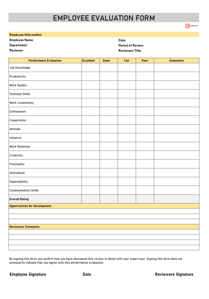 Free Employee Evaluation Forms Printable: Streamline Your Employee ...
