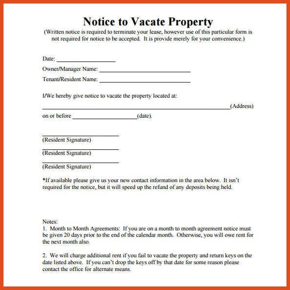 Printable Tenant 60 Day Notice To Vacate Template