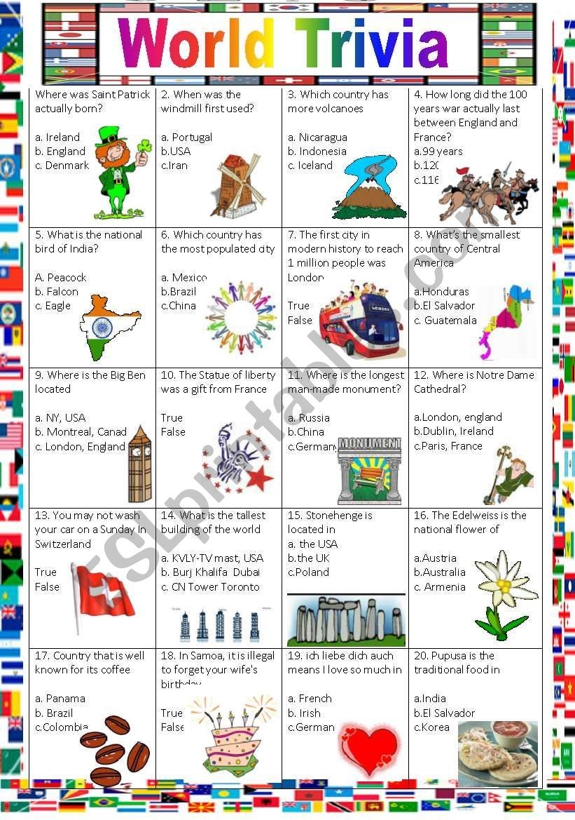 Printable Trivia Worksheets