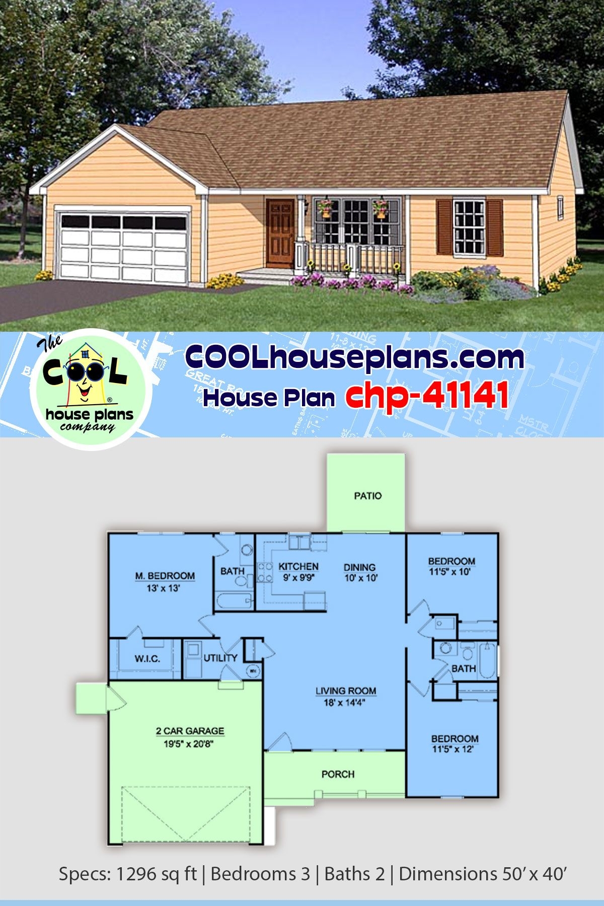 Ranch Style House Plan 94461 With 3 Bed 2 Bath 2 Car Garage Simple 