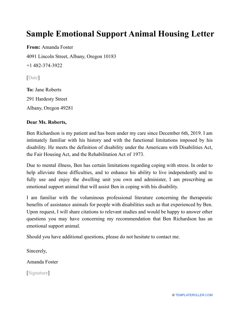 Sample Printable Free Emotional Support Animal Letter Pdf Printable Sample Printable Free Emotional Support Animal Letter Pdf Printable