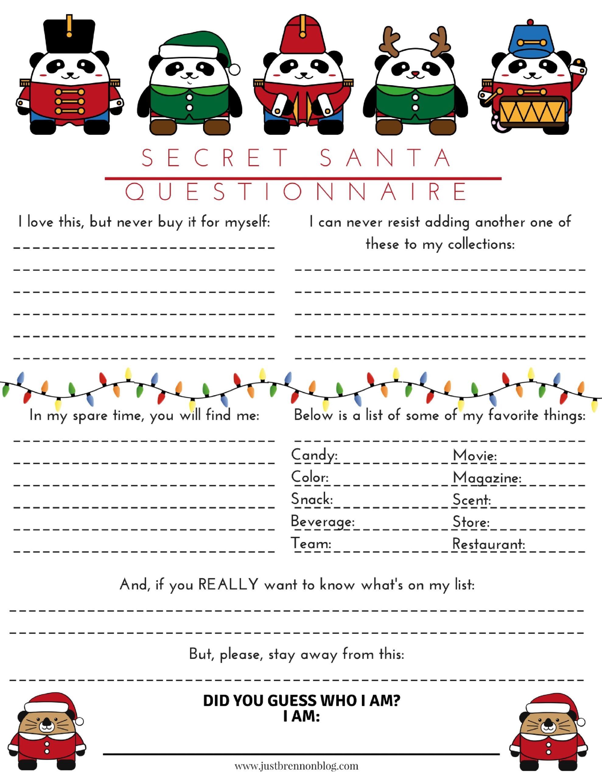 Secret Santa Form Free Printable Web Secret Santa Questionnaire Free 
