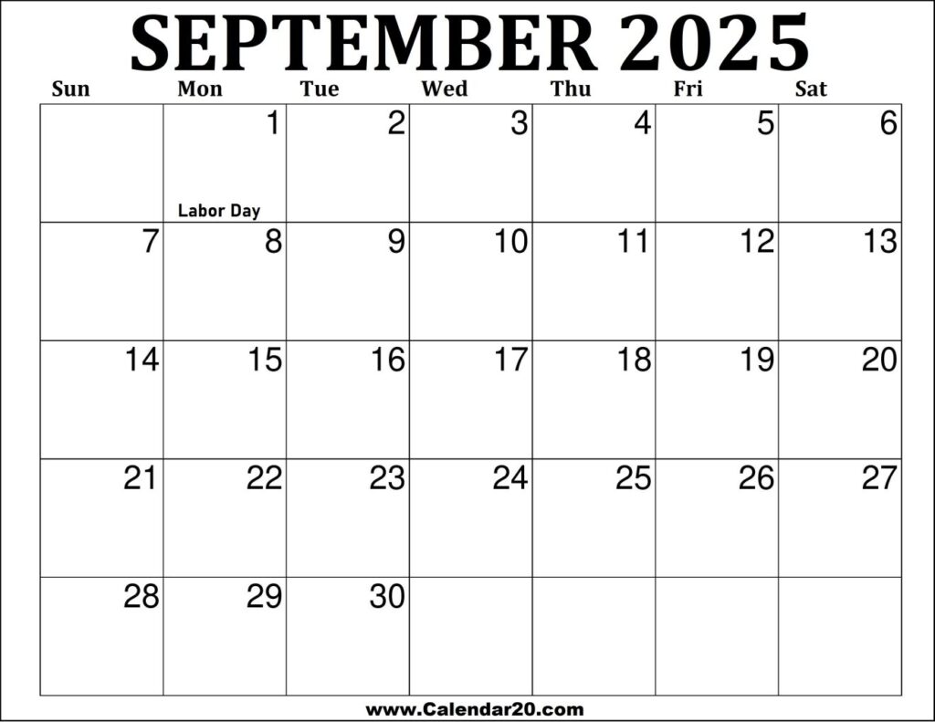 September 2025 Printable Calendar Calendar20
