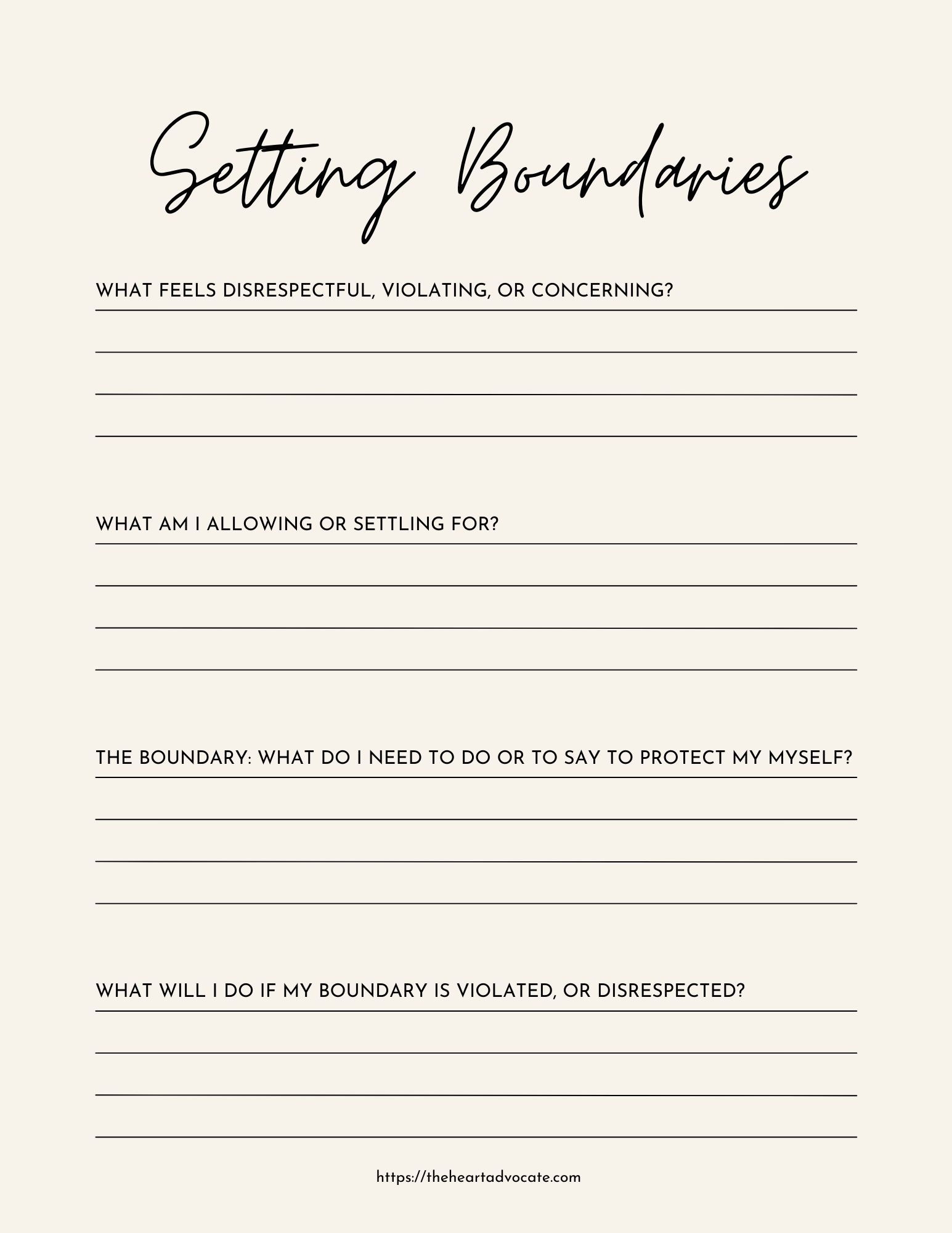 Setting Boundaries Journal The Heart Advocate Worksheets Library