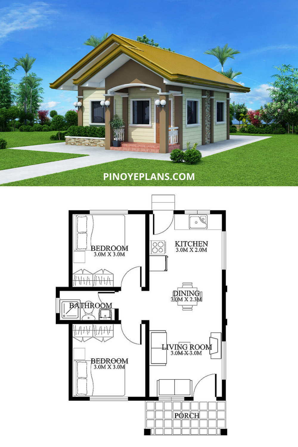 Simple House Plan With 2 Bedrooms