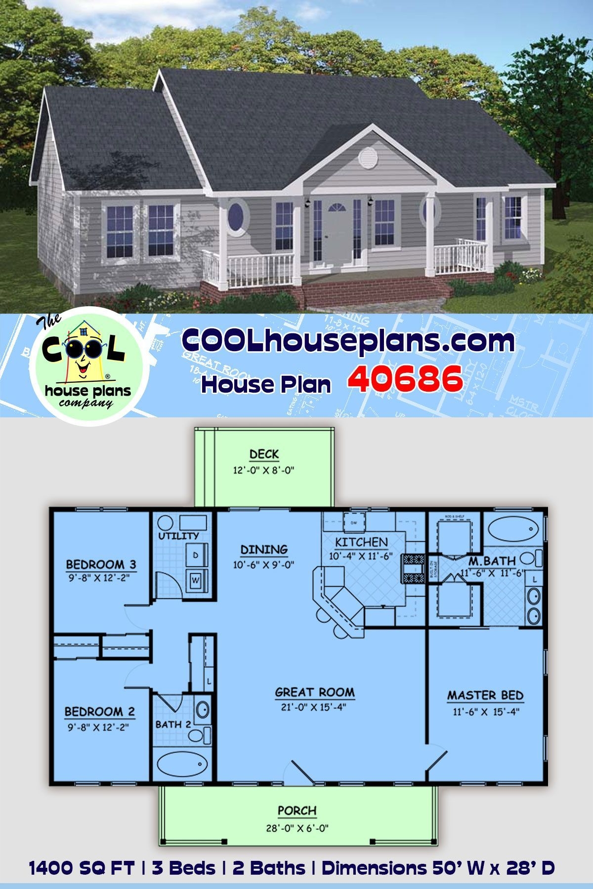 Small House Plan Or Ranch Floor Plan 1400 Sq Ft 3 Bedrooms And 2 Full 