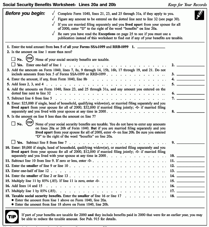 Social Security Benefits Worksheet For 2023 Fillable Social