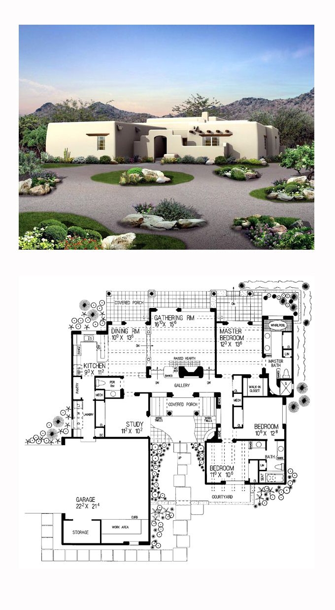 Southwest Adobe Style House Plans