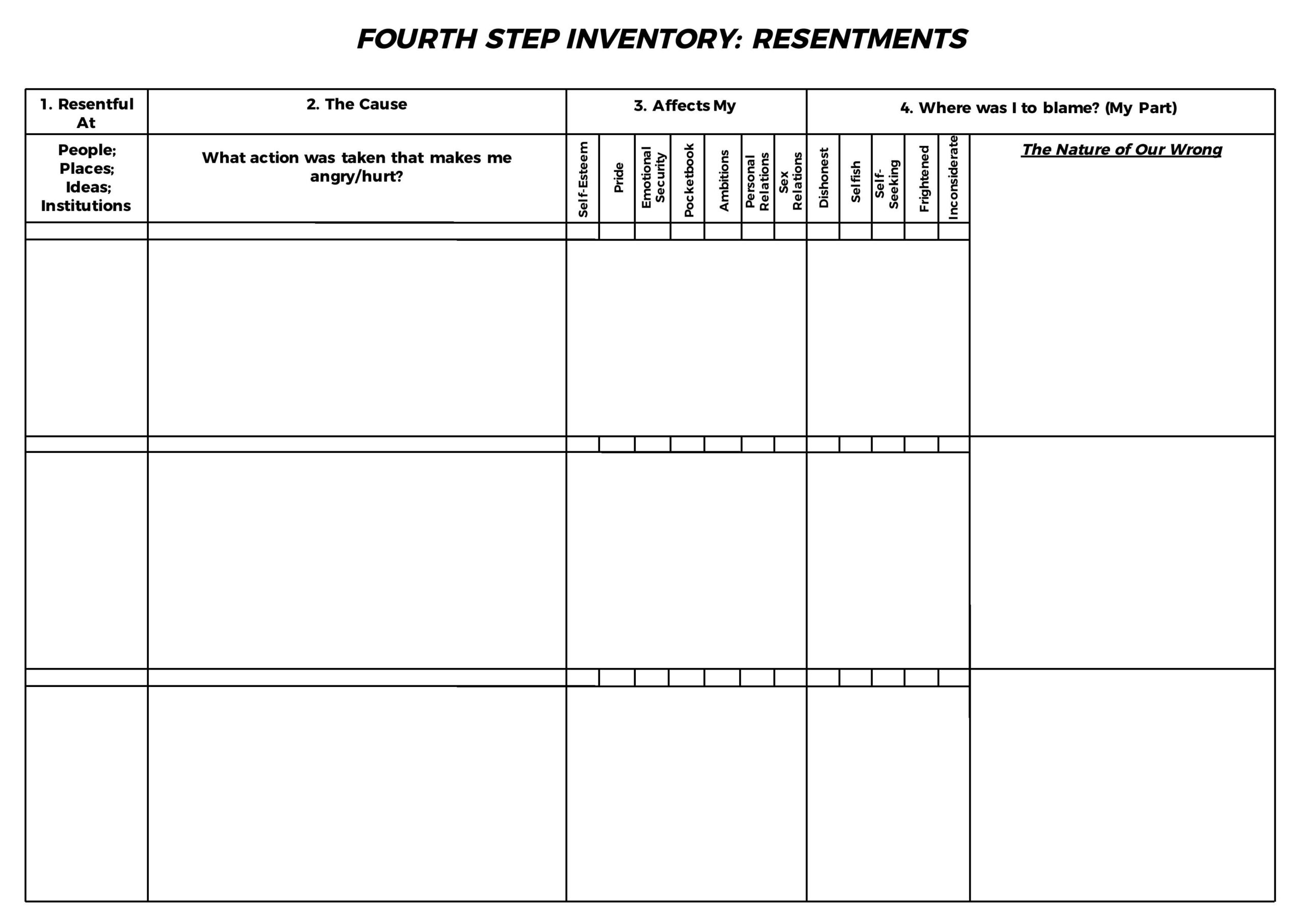 Template Printable Aa 4th Step Worksheets