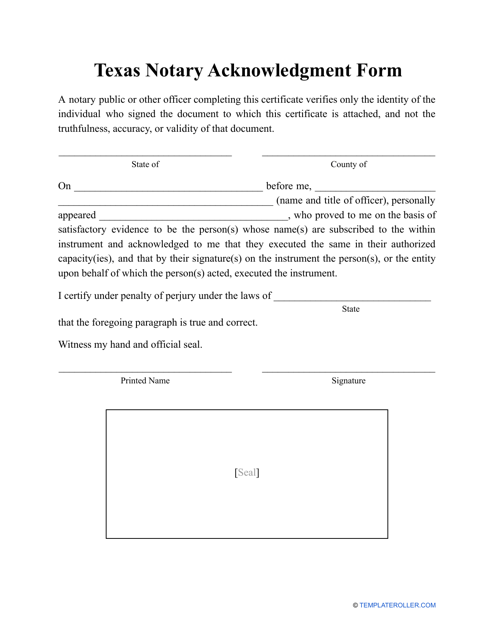 Texas Notary Acknowledgment Form Fill Out Sign Online And Download 