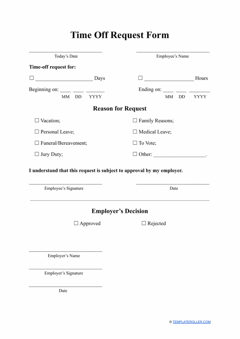 Time Off Request Form Fill Out Sign Online And Download PDF 