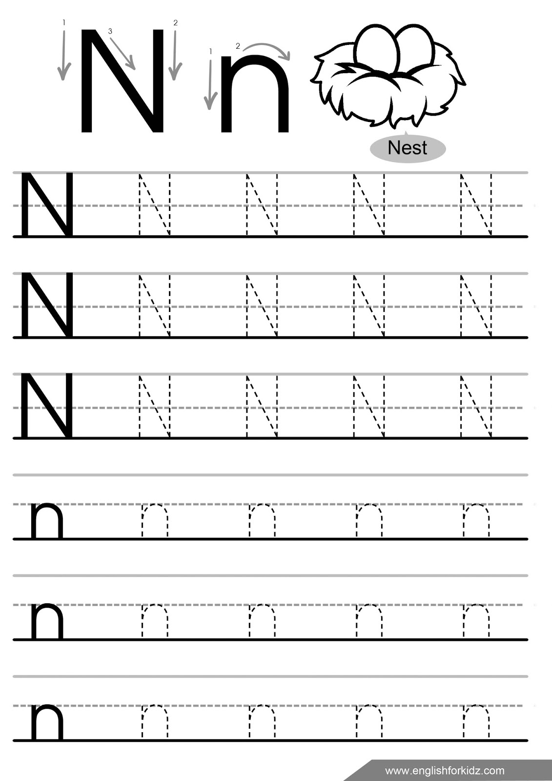 Trace Letter N Worksheets