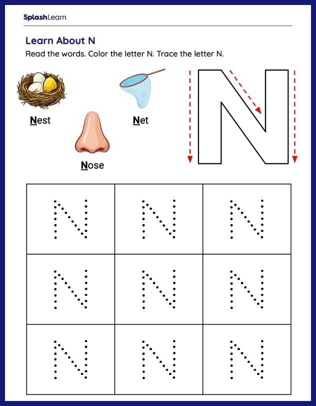 Tracing Letter N Worksheet