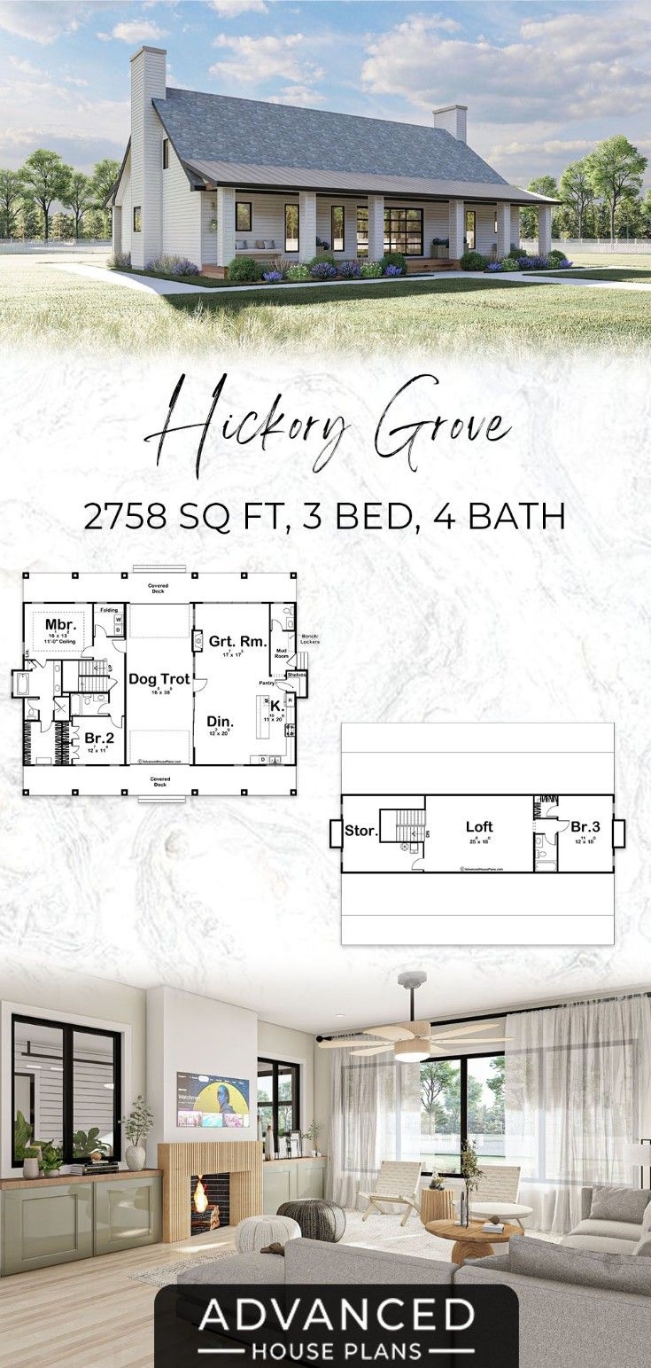 Traditional Style 1 5 Story House Plan W Dogtrot Area Rectangle 