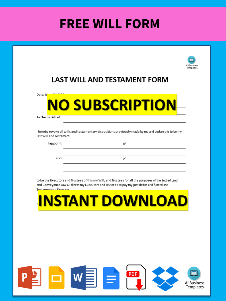 Will Form Printable Printable Forms Free Online