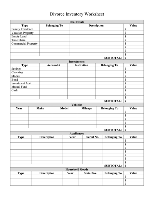Worksheet Printable Divorce Checklist